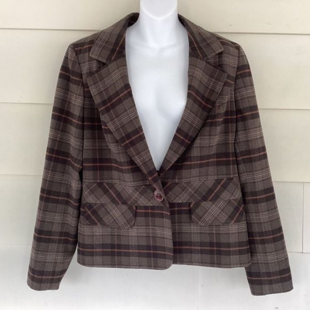 Tribal?dark green plaid jacket blazer size 14.  0318